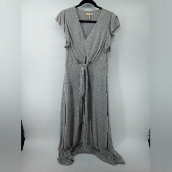 Rebecca Taylor Jersey Knit Heather Gray Dress Waist Tie Ruffle Sleeves Flax S - Picture 2 of 13